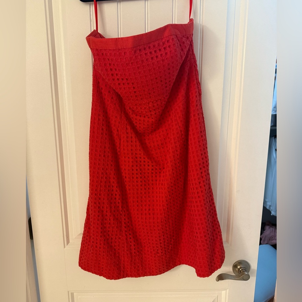 White House Black Market Red Crochet Midi Skirt